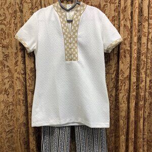 Vintage 1960's 70's Polyester Retro Mod Top and Pant Set EUC